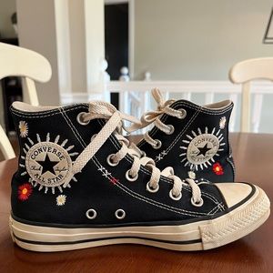 Flower embroidered high top Converse